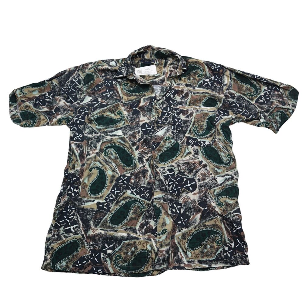 J Riggings Shirt Mens S Brown Paisley Button Up Short Sleeve Collared Top